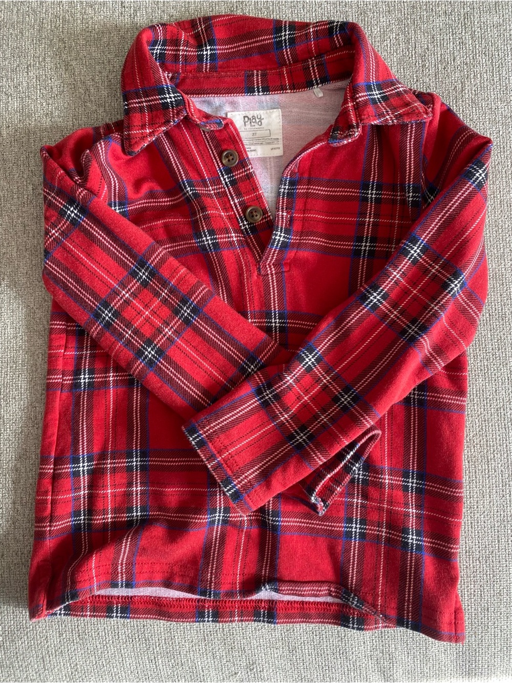 Little Sleepies Red Plaid Long Sleeve Polo Top